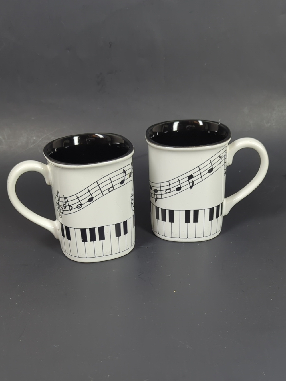White and Black Piano Keyboard Ceramic Mug Set - Musical Note Design